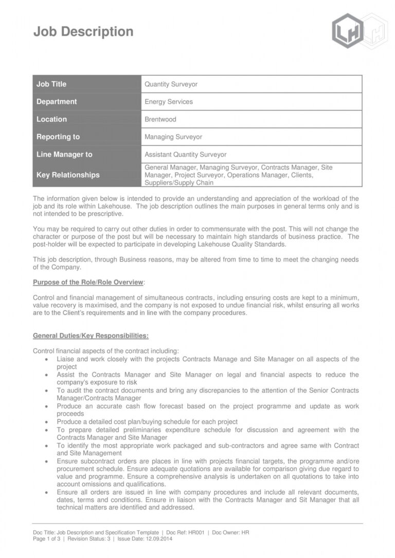 Free Job Description Templates Examples Templatelab Job