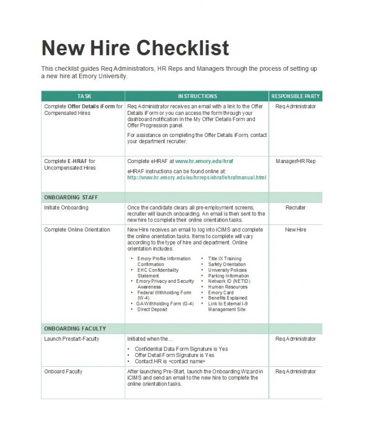 50 useful new hire checklist templates &amp; forms ᐅ template lab pre employment checklist template excel