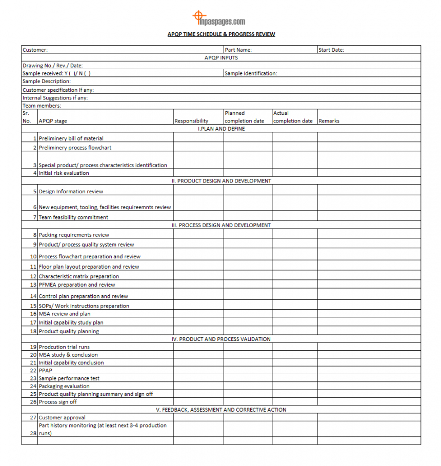 Apqp Excel Template