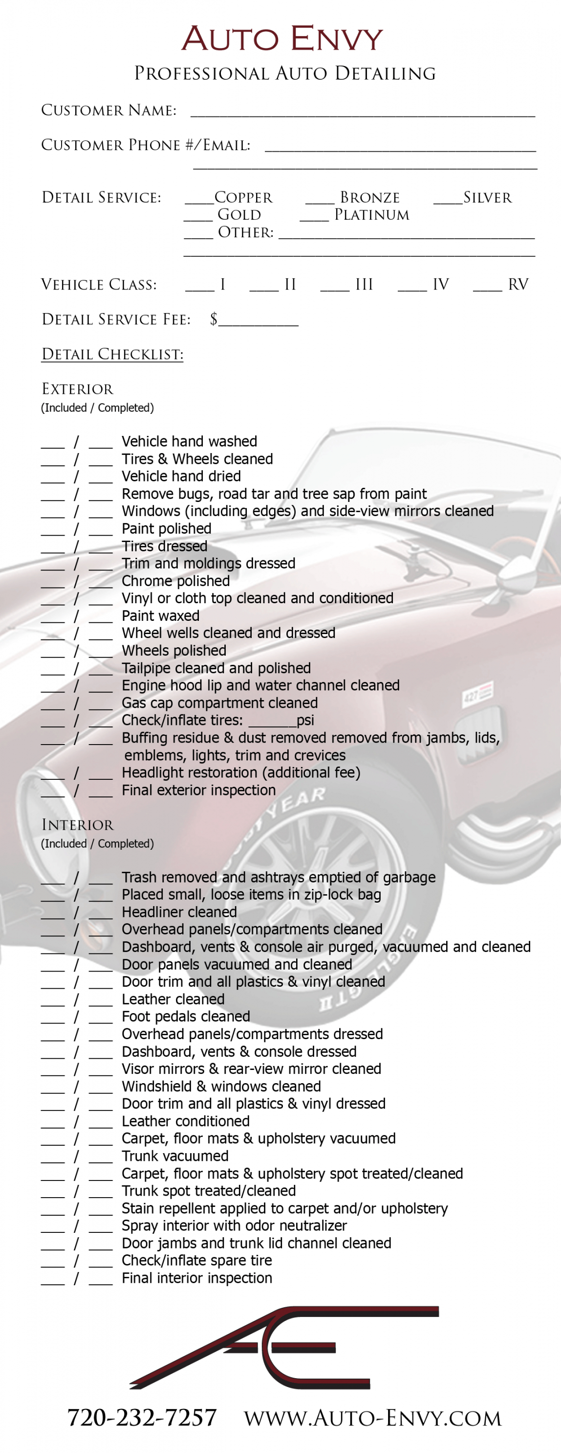 Auto Detailing Checklist Template