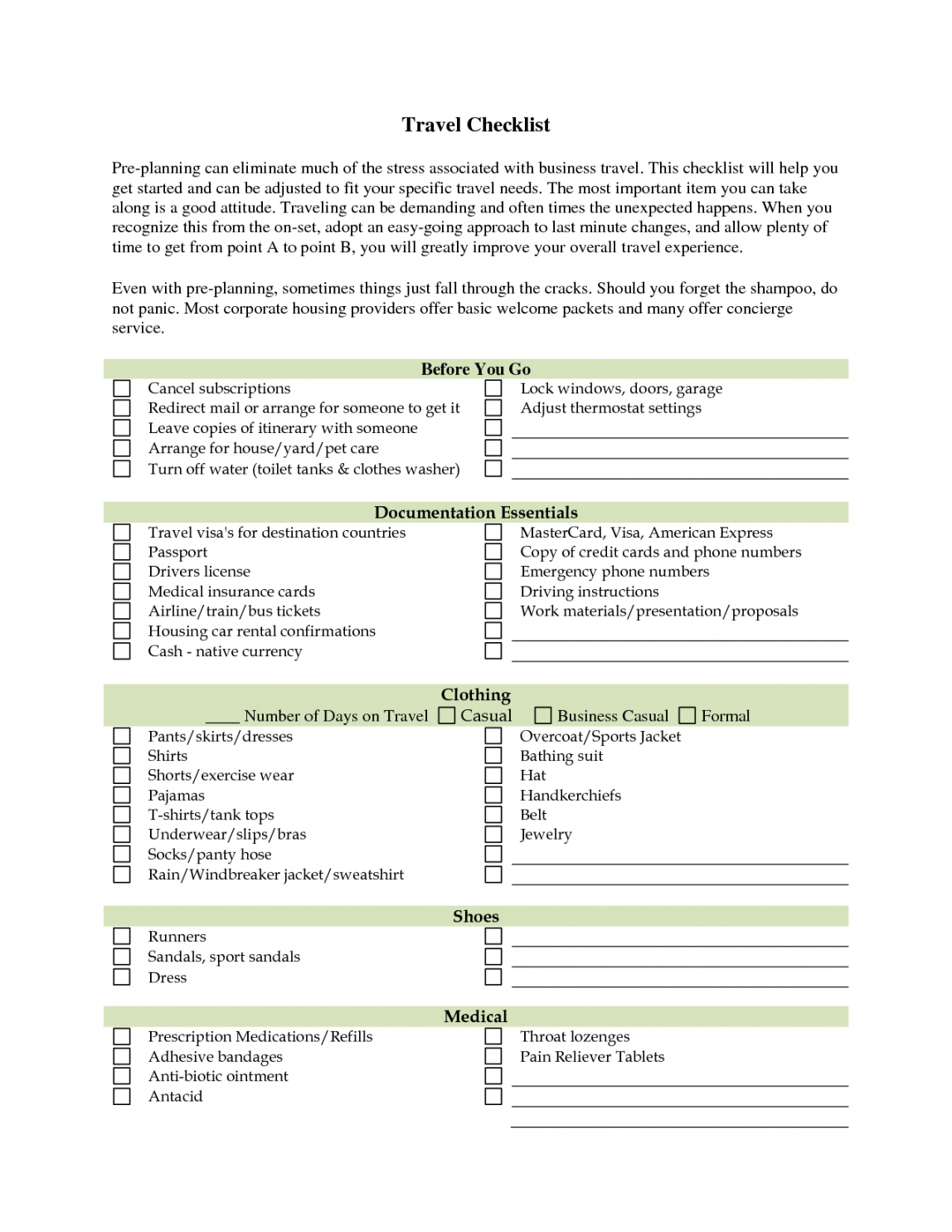Business Travel Checklist Template