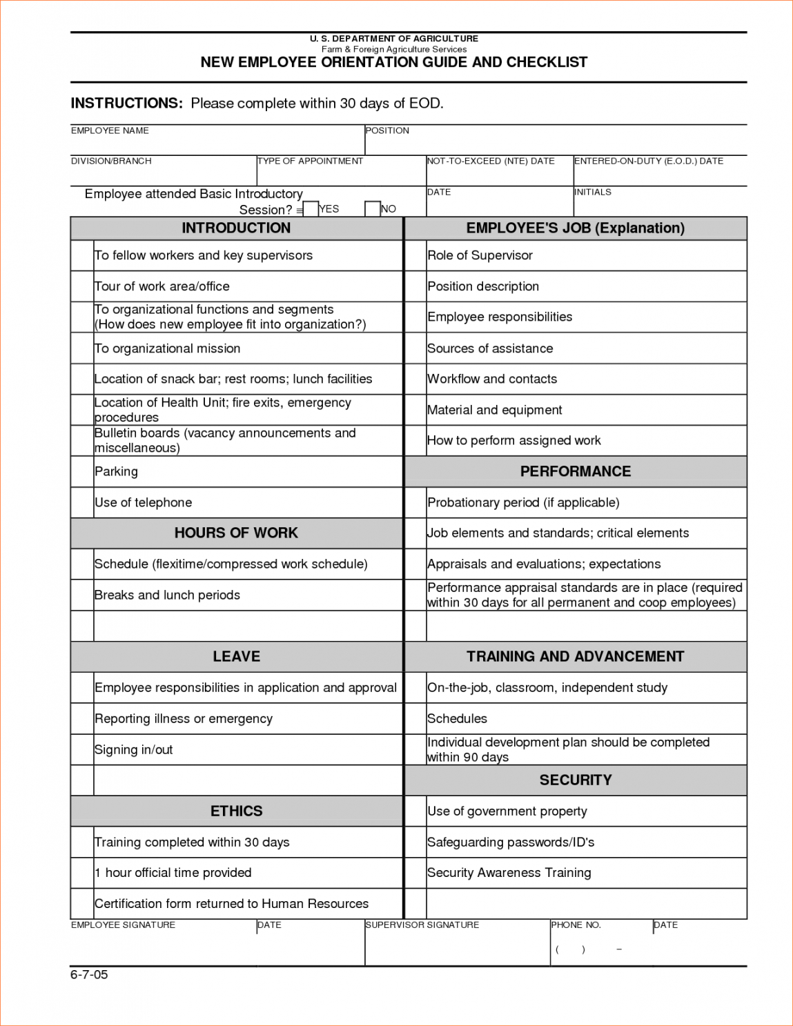 Orientation Checklist Template For New Employee