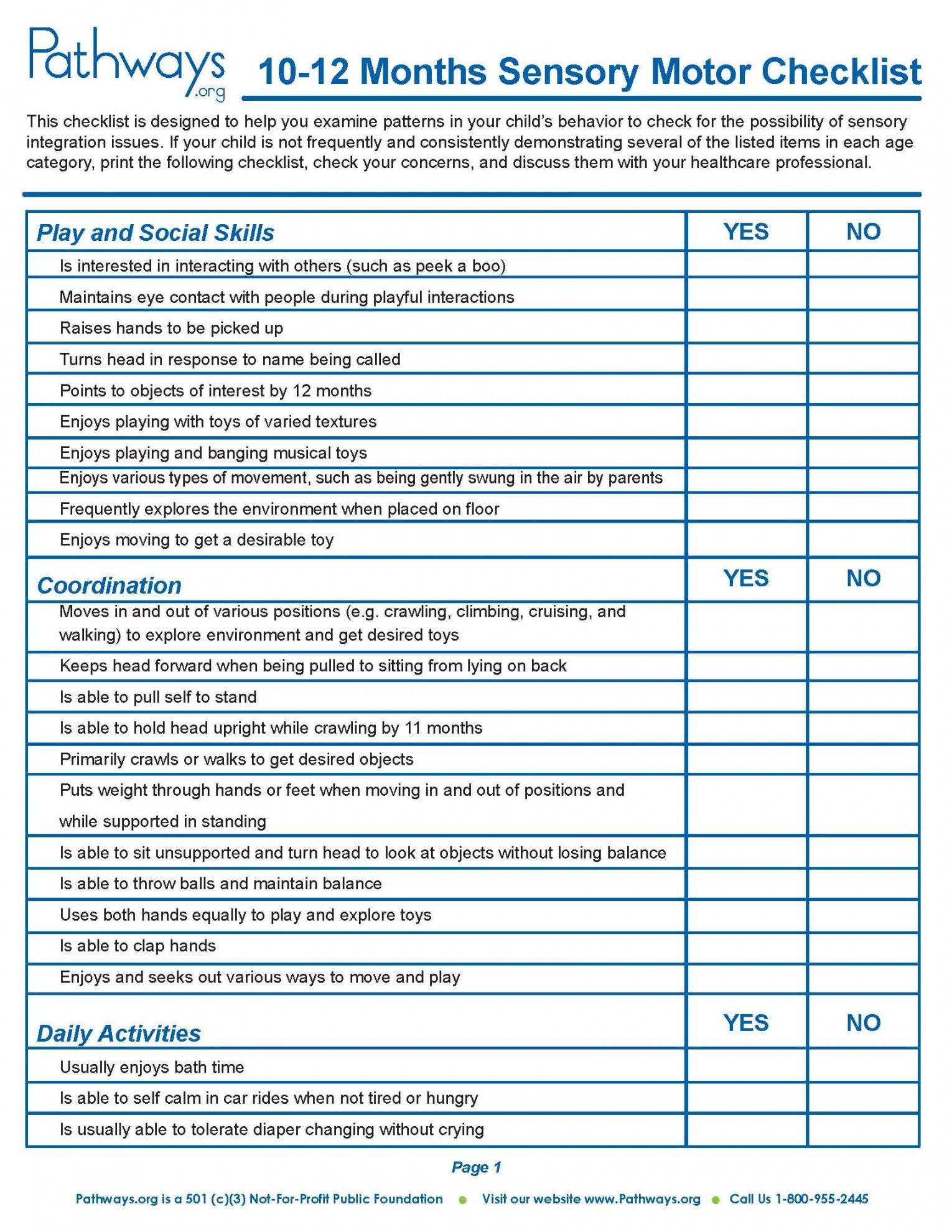 child development checklists sensory integration asd integration checklist template