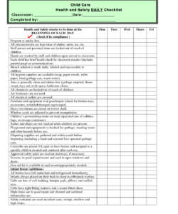 daily inspection checklist for construction site child care health child care safety checklist template