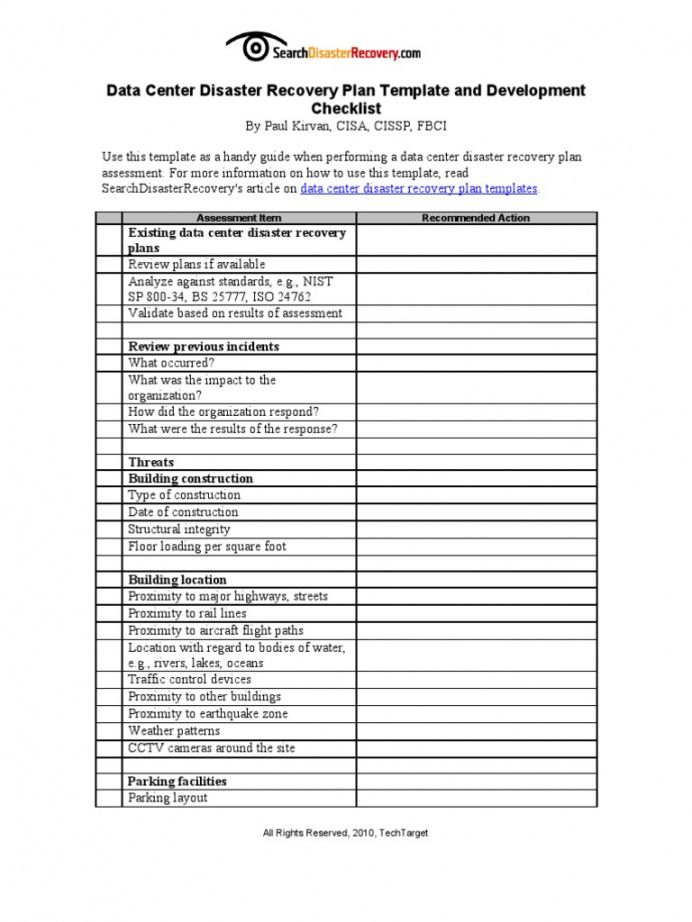 Disaster Recovery Plan Checklist Template