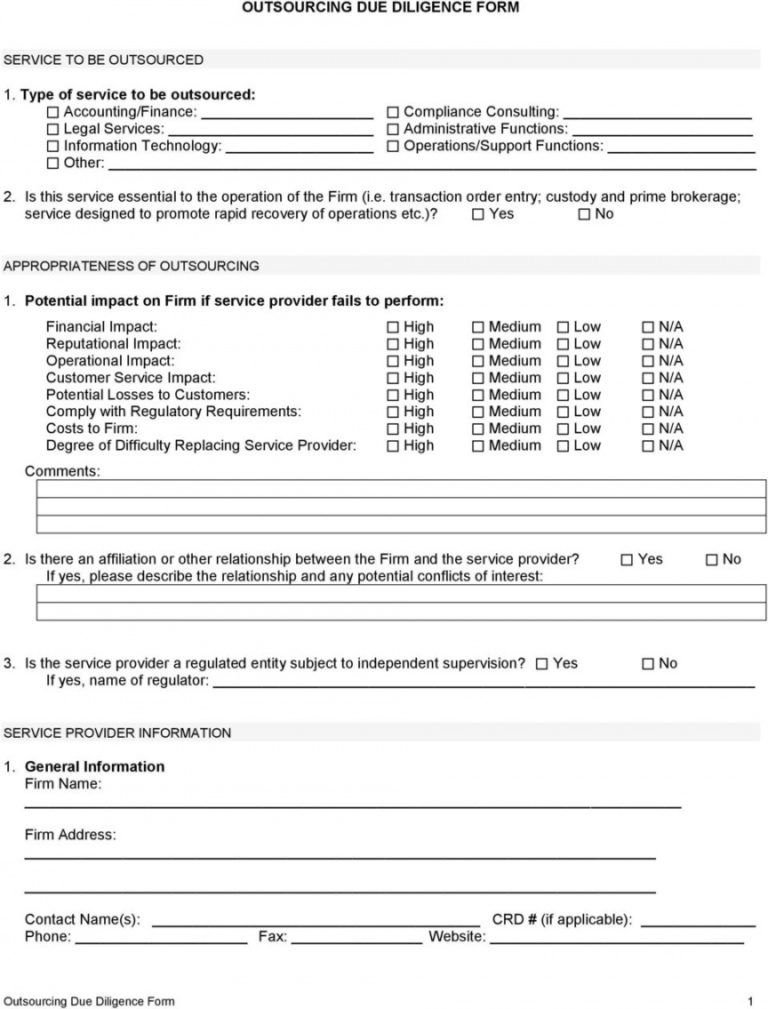 Due Diligence Requirements Checklist Template Samples Outsourcing