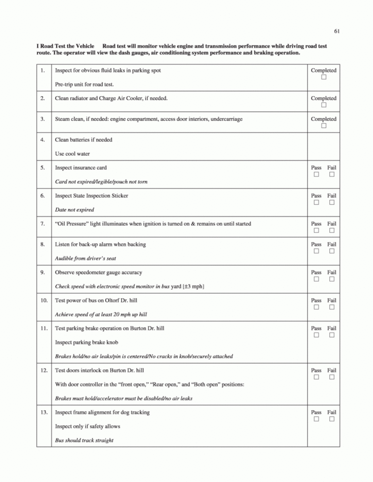 Editable Appendix F Sample Preventive Maintenance Inspection Checklist ...