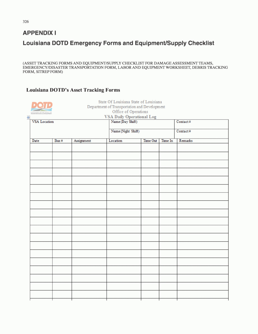 editable appendix i  louisiana dotd emergency forms and equipmentsupply emergency checklist template examples