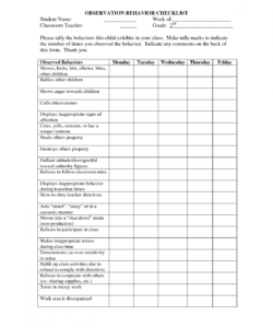 editable behavior checklist templatesx @ legacy 614 codes database  痞客邦 behavior observation checklist template pdf