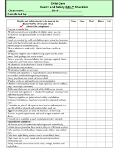 editable checklist template samples child care health and safety daily daycare checklist template samples