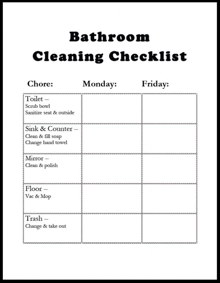 Editable Diy Bathroom Cleaning Checklist Gazing In Restroom Template ...