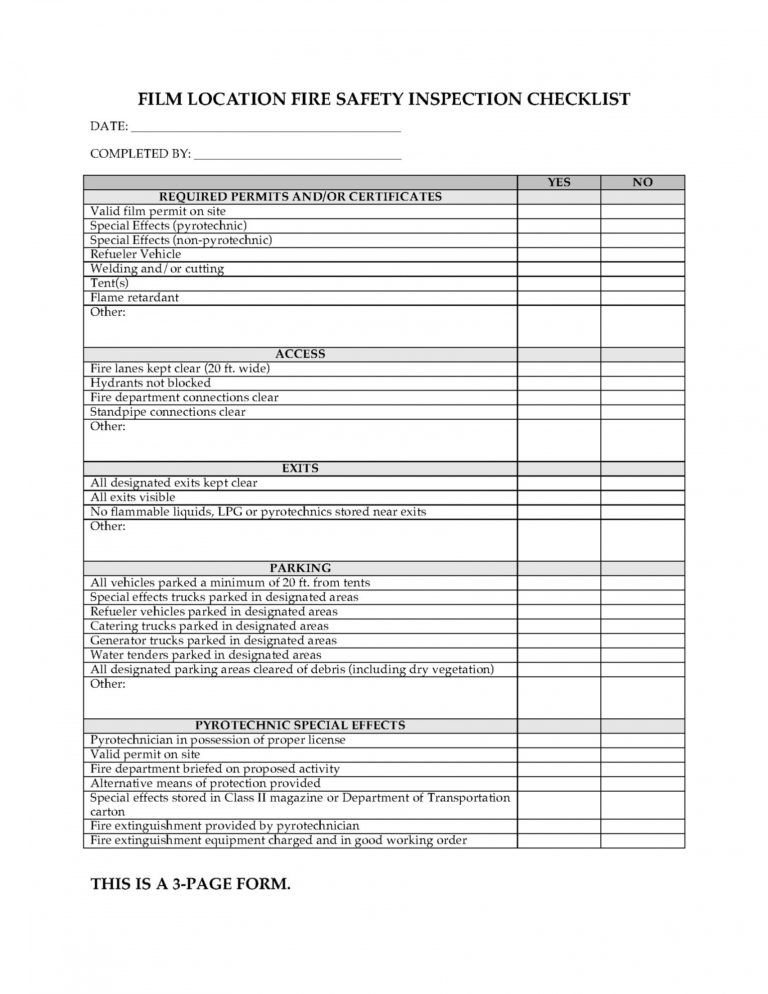 Editable Film Location Fire Safety Inspection Checklist Legal Forms And Audit Safety Inspection