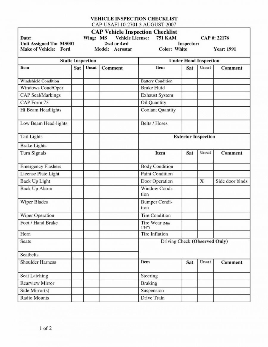 editable fleet vehicle inspection form template  mbm legal fleet vehicle checklist template excel