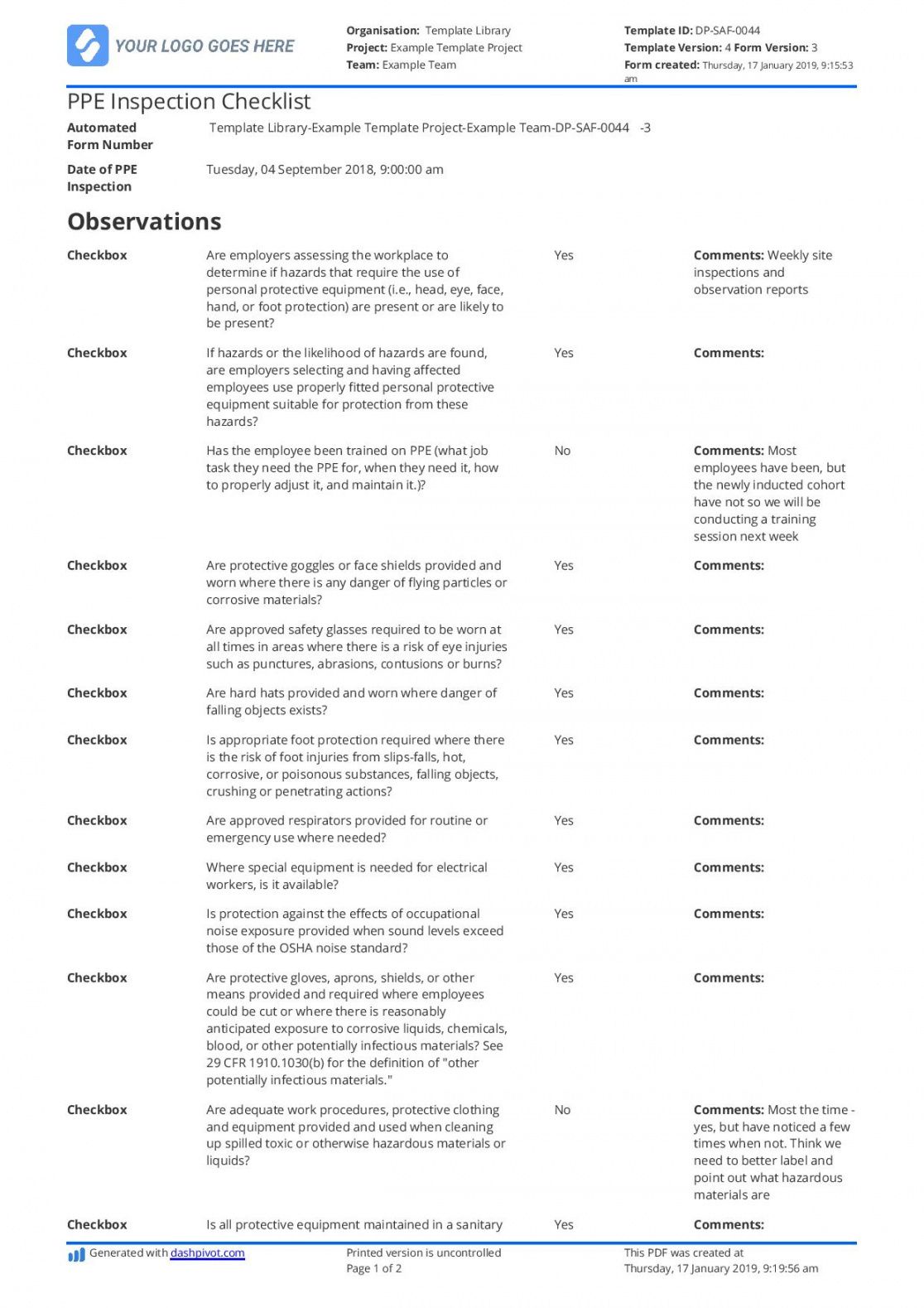 editable free ppe inspection checklist template  use online download print workplace safety inspection checklist template examples