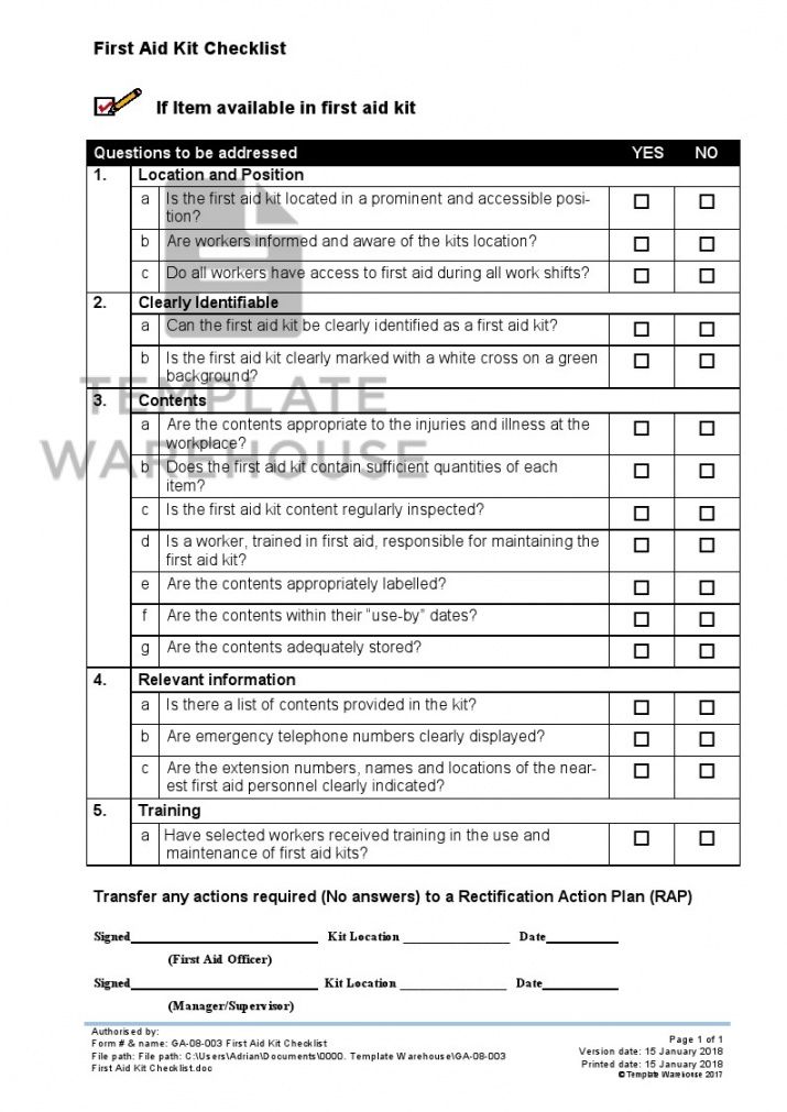 editable ga08003 first aid kit checklist  template warehouse first aid kit contents checklist template examples