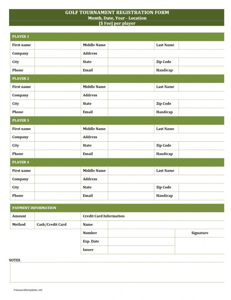 Editable Golf Tournament Registration Form Golf Tournament Checklist