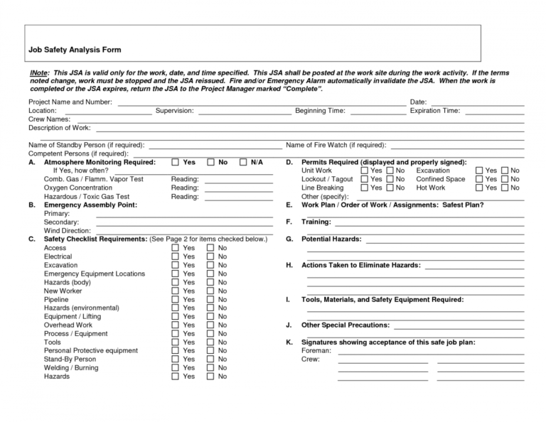 Editable Job Safety Analysis Forms Job Safety Analysis Form Doc Jsa Job ...