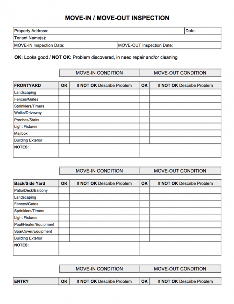 Editable Movein Moveout Inspection Pdf Property Management Forms In 