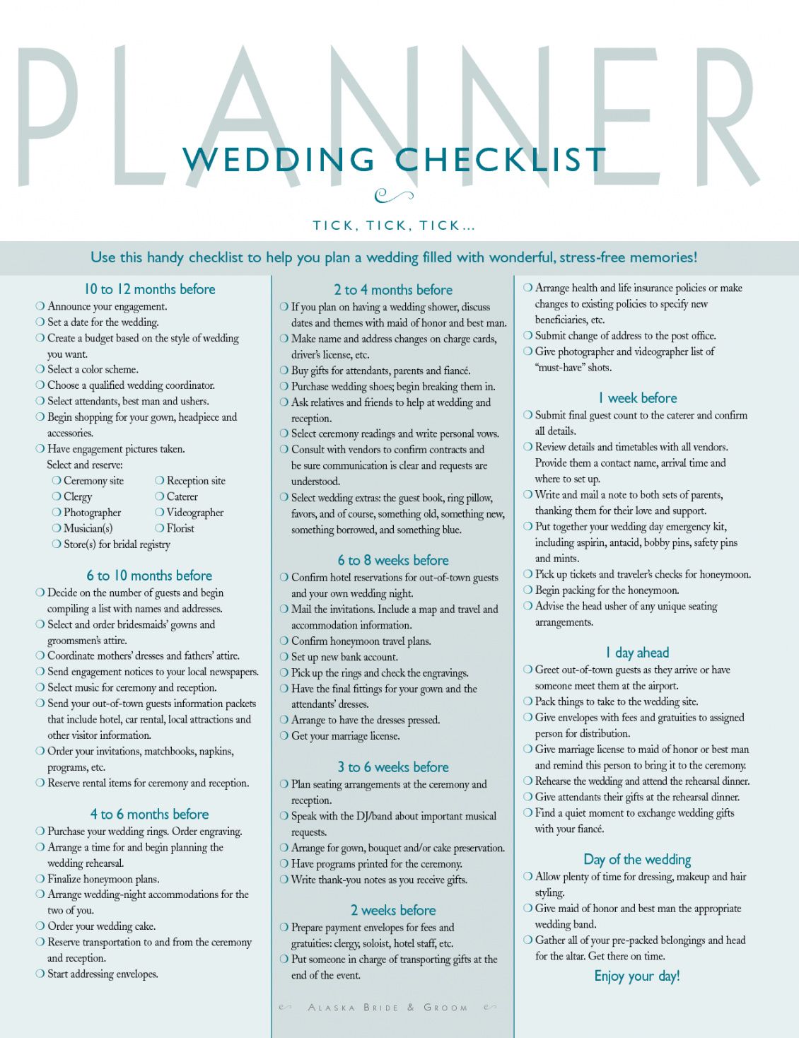 Wedding Timeline Checklist Template