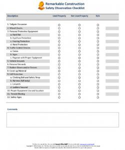 editable safety observation checklist · remark software safety observation checklist template