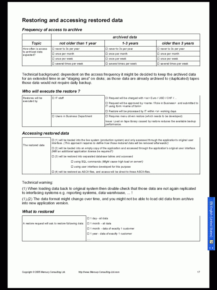 Editable Sample Page Gathering Business Requirements For Archiving And