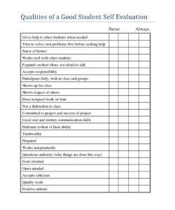 editable student self assessment rubric template  invitation templates checklist rubric template excel