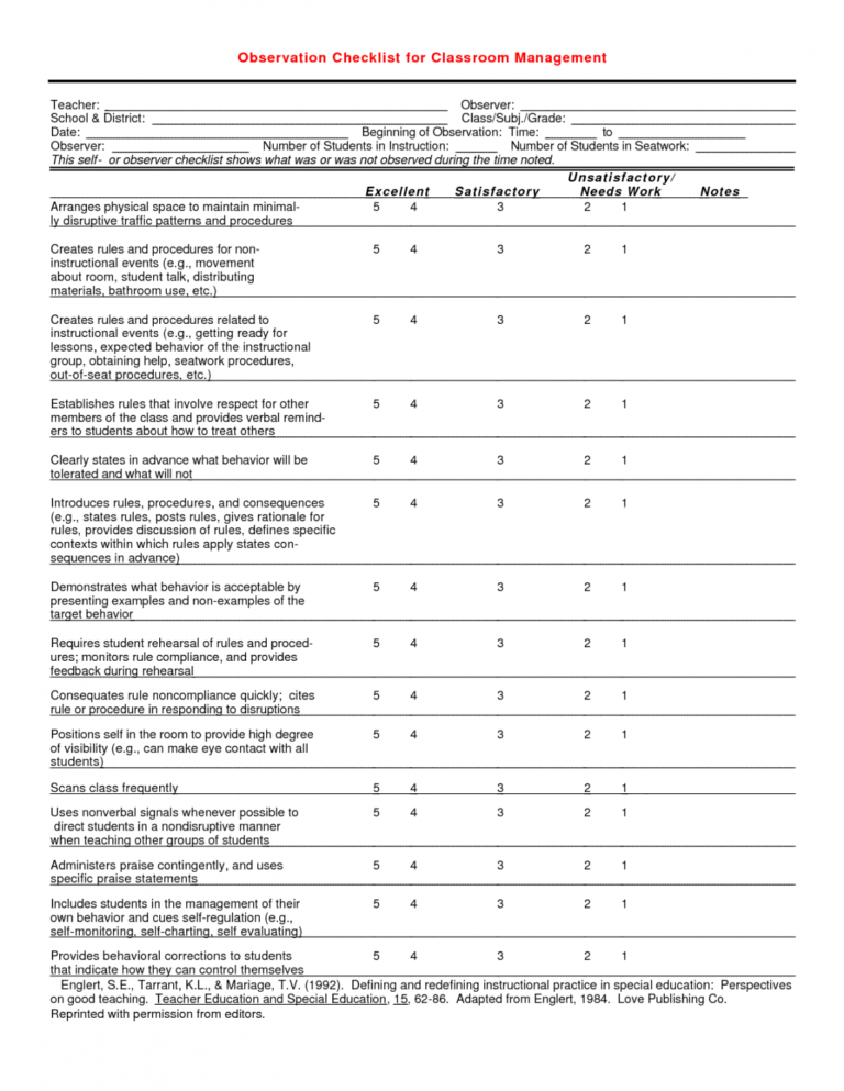 Editable Teacher Observation Form Behavior Checklist For Students ...