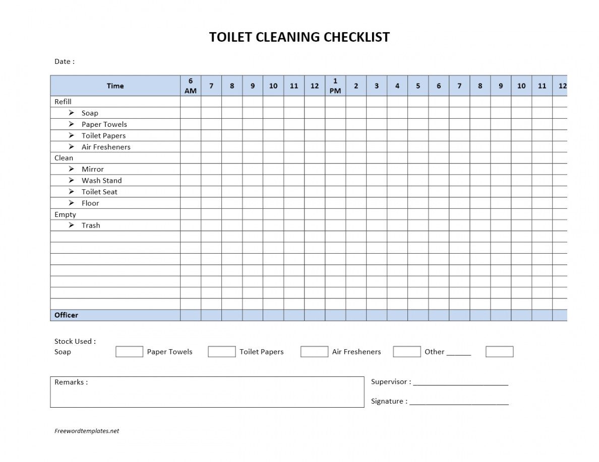 Toilet Cleaning Checklist In Excel