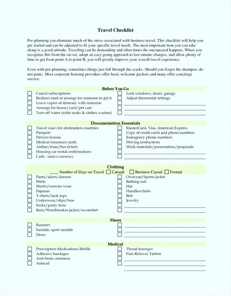 Editable Travel Checklist Plate Samples Excel Form Business Word Agent Business Travel Checklist 5431