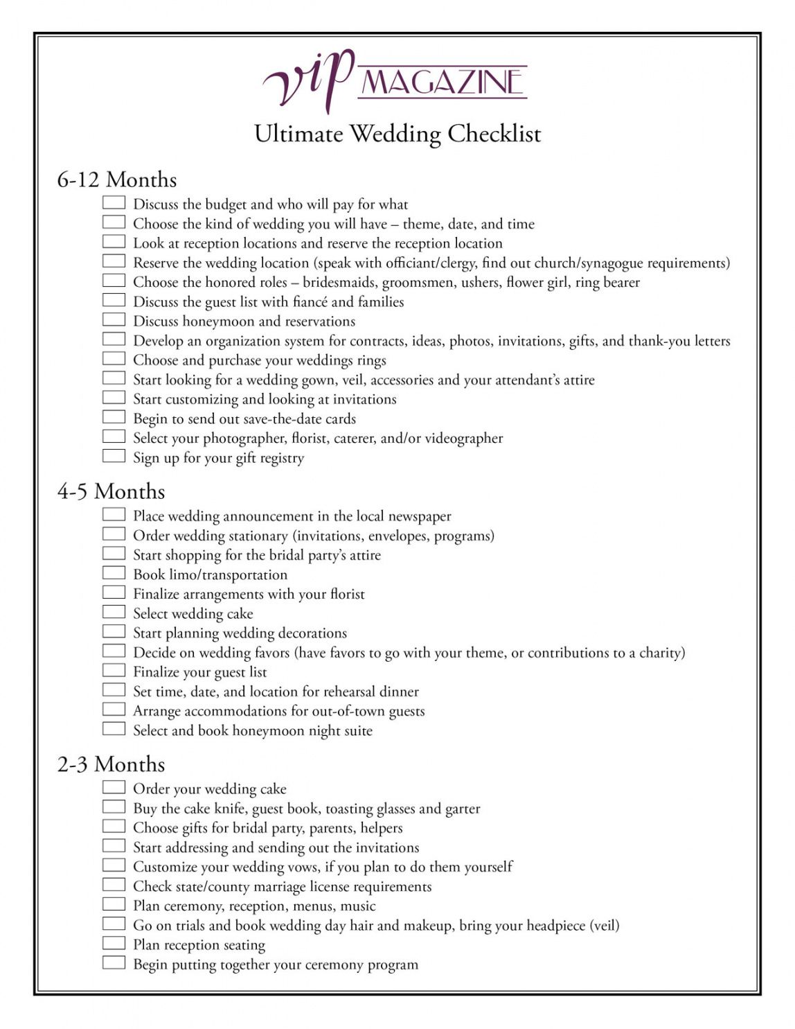 WEDDING VENUE: Wedding Venue Checklist