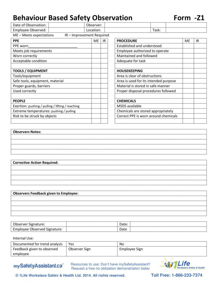 Free 4 Job Safety Observation Forms Pdf Doc Safety Observation ...