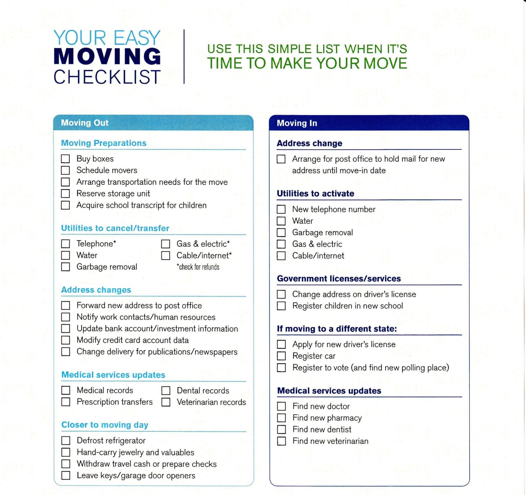 free 5 moving checklist templates  word templates office move checklist template pdf