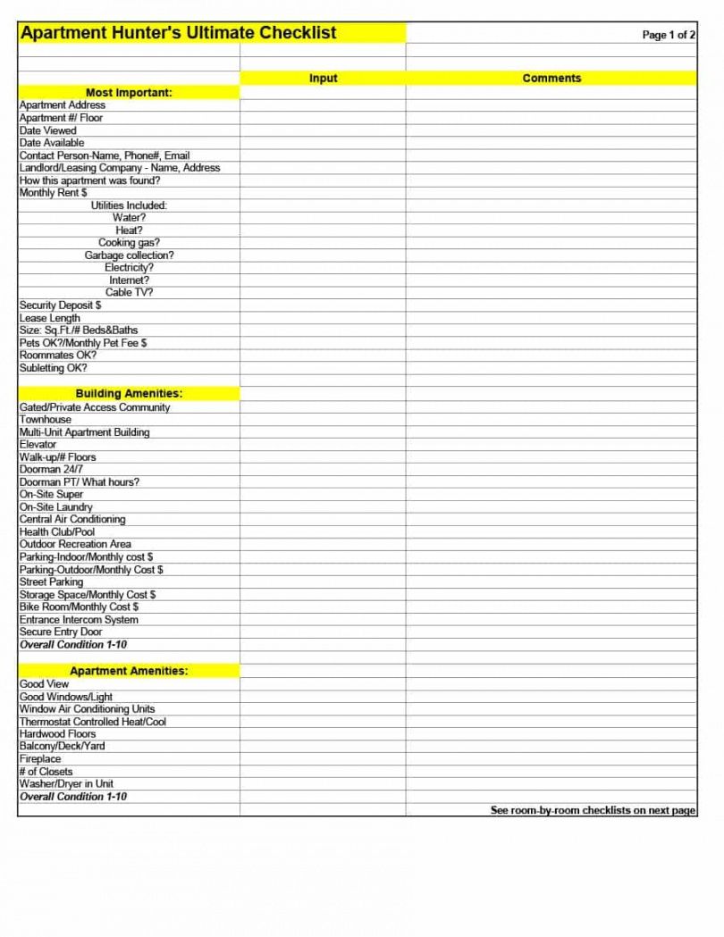 Turnover Checklist Template