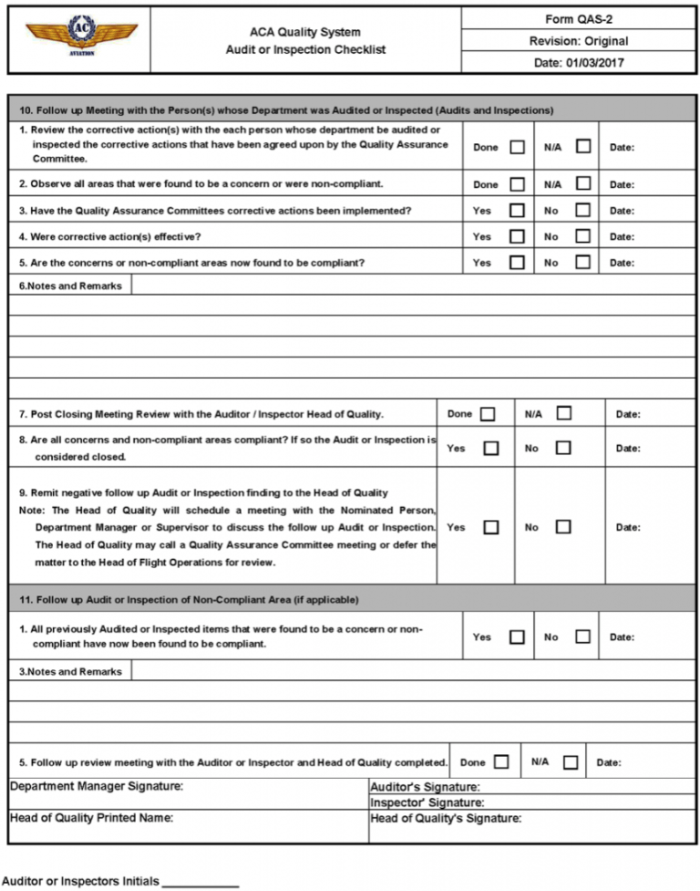 Free Aviation Safety Management System Internal Audit Checklist ...