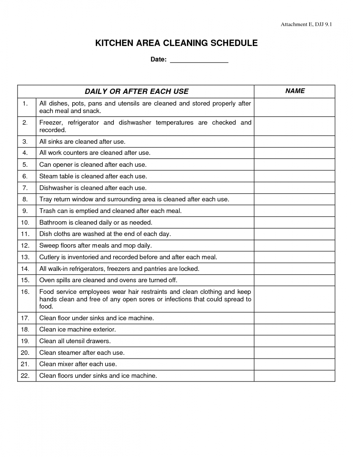 Cleaning Schedule Template For Commercial Kitchen