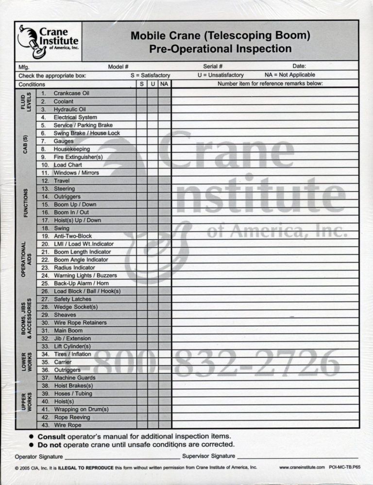 Printable Crane Inspection Checklist