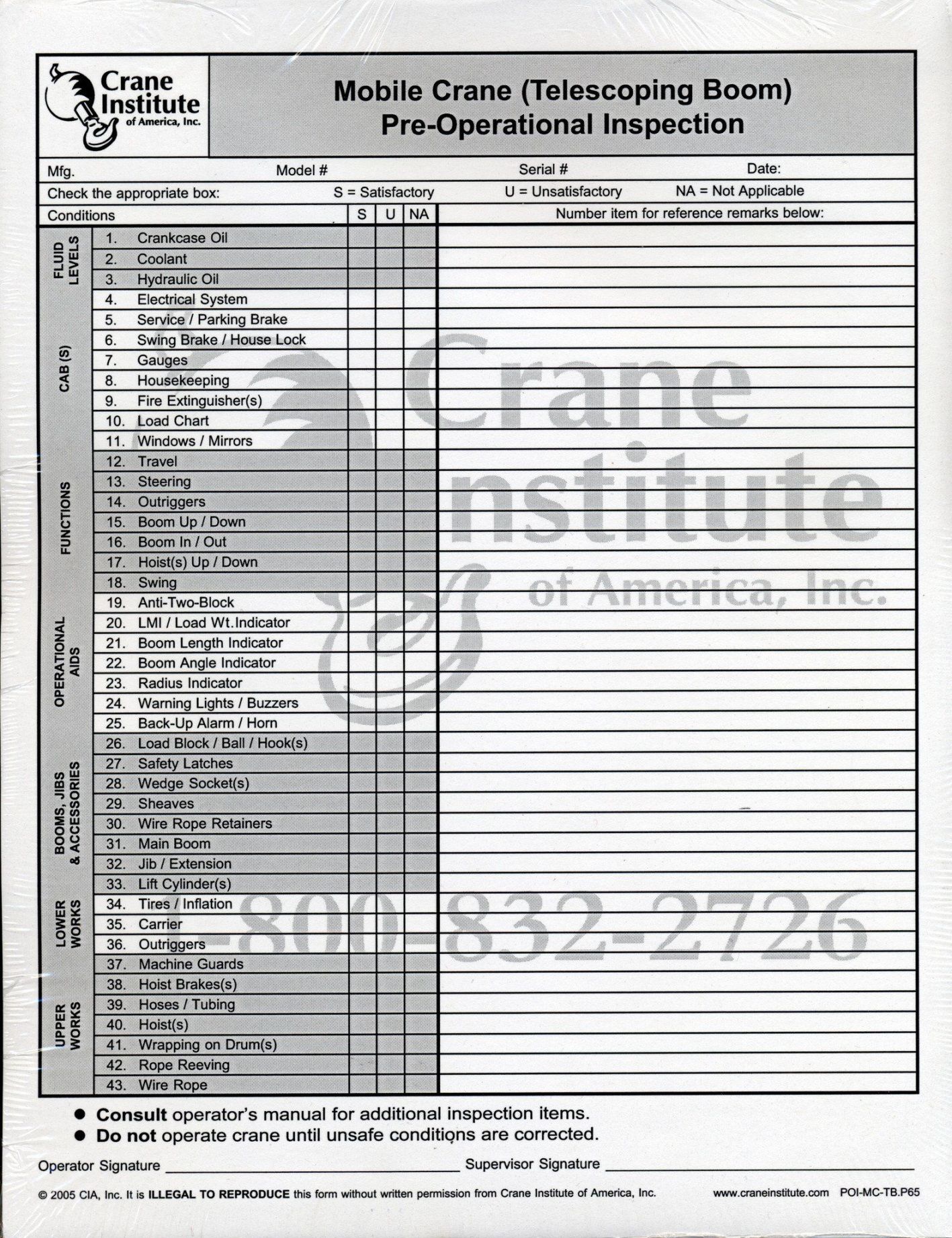 Daily Crane Inspection Checklist