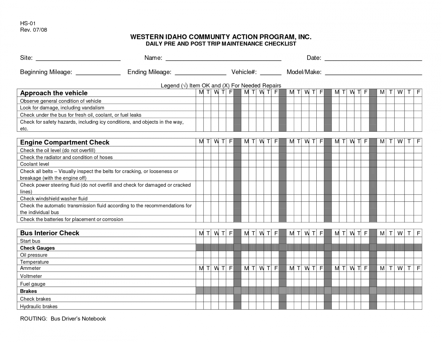 car maintenance checklist excel