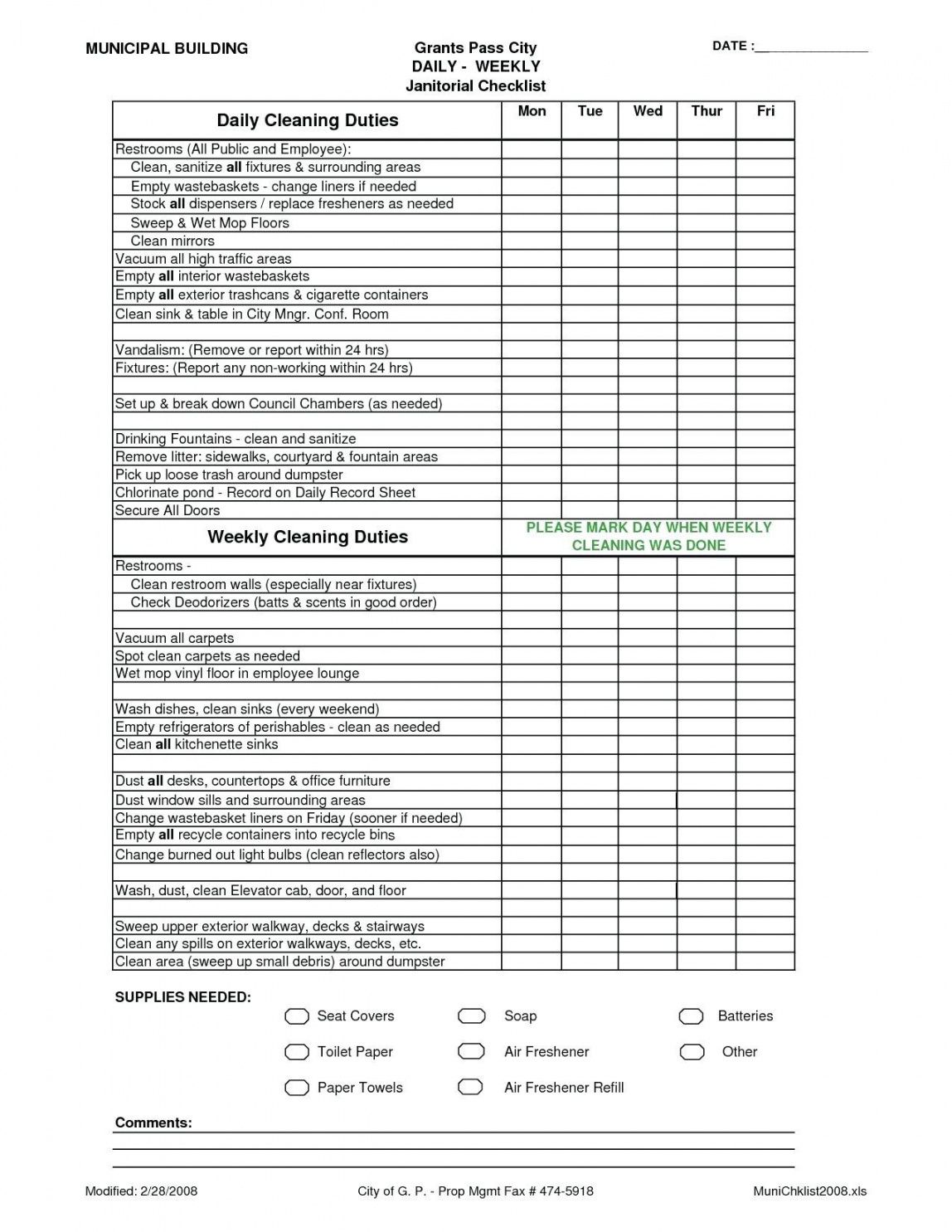 Daycare Checklist Template
