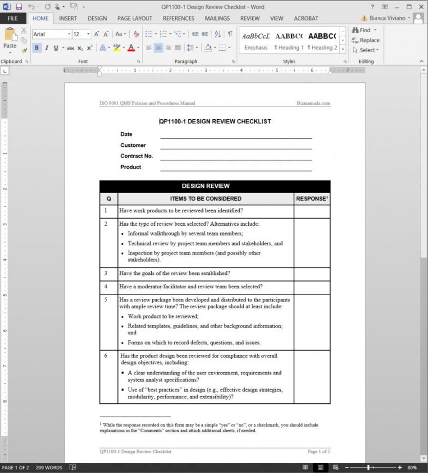 free design review checklist iso template technical checklist template examples