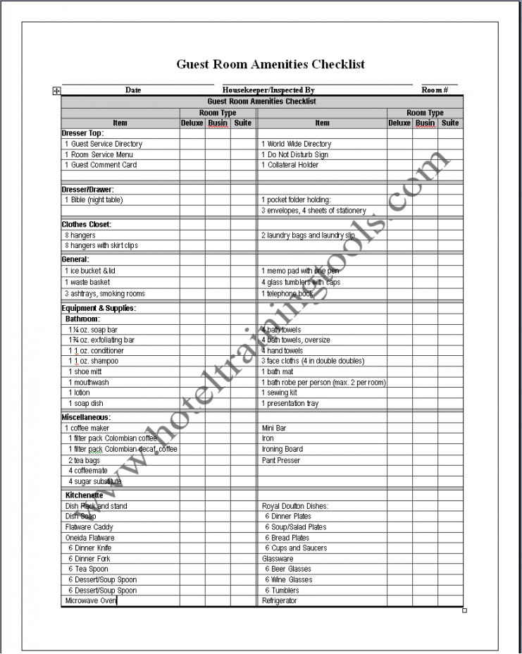 Hotel Preventive Maintenance Checklist Template 1839