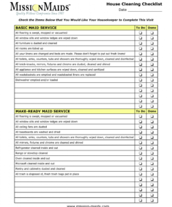 free housekeeping checklist  housekeepingcleaningchecklistg  places cleaning services checklist template pdf