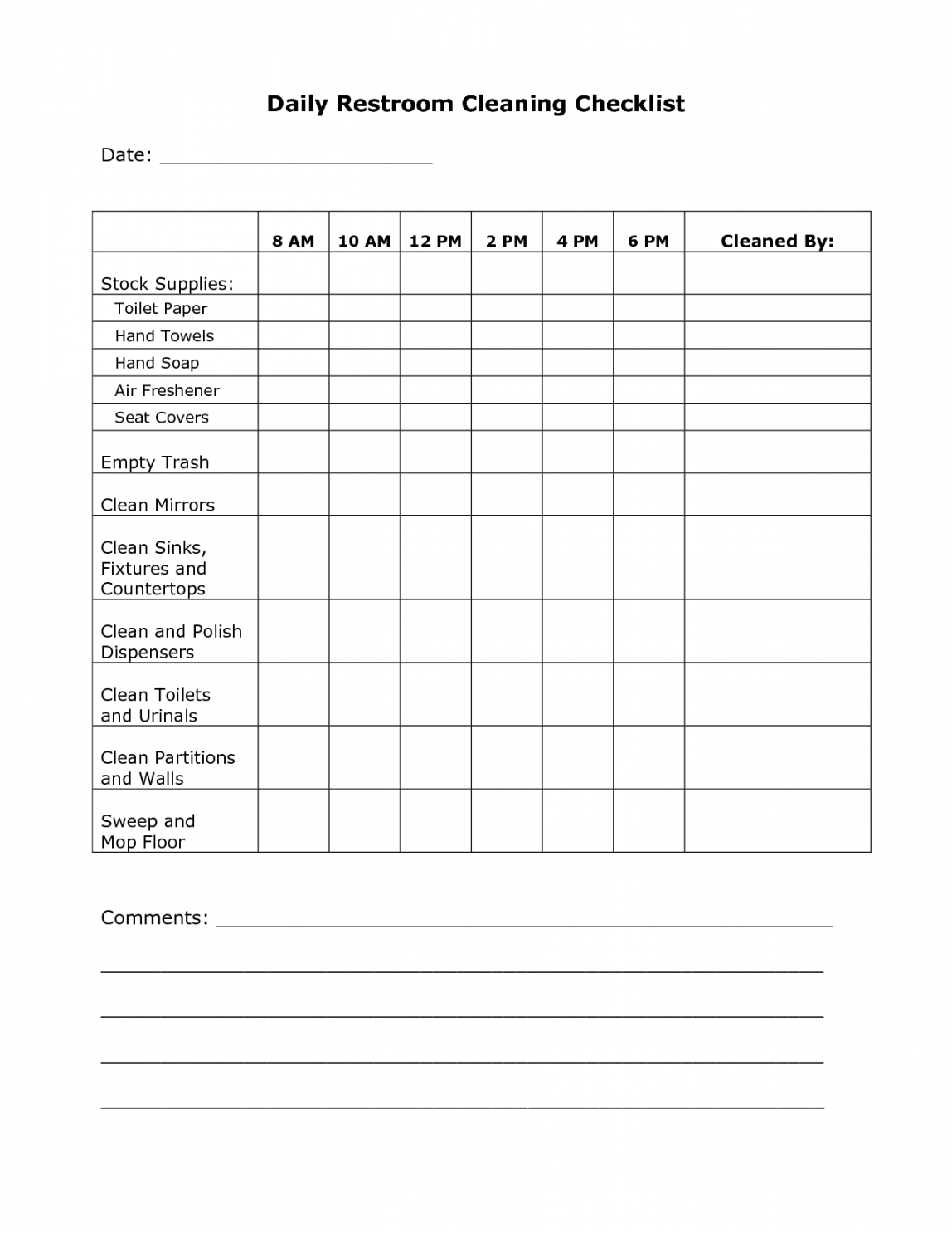 Cleaning Rota Template Free