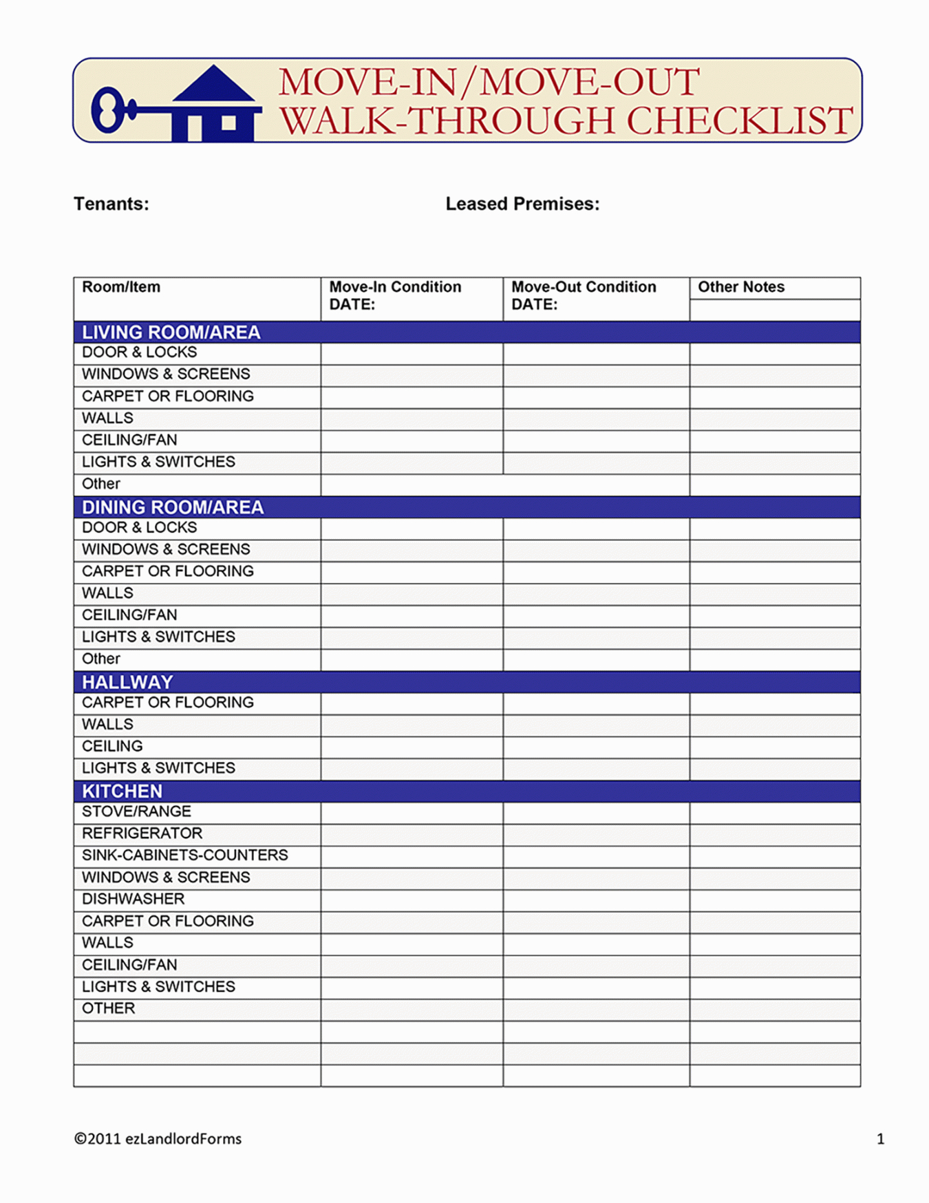 Printable Final Walk Through Checklist