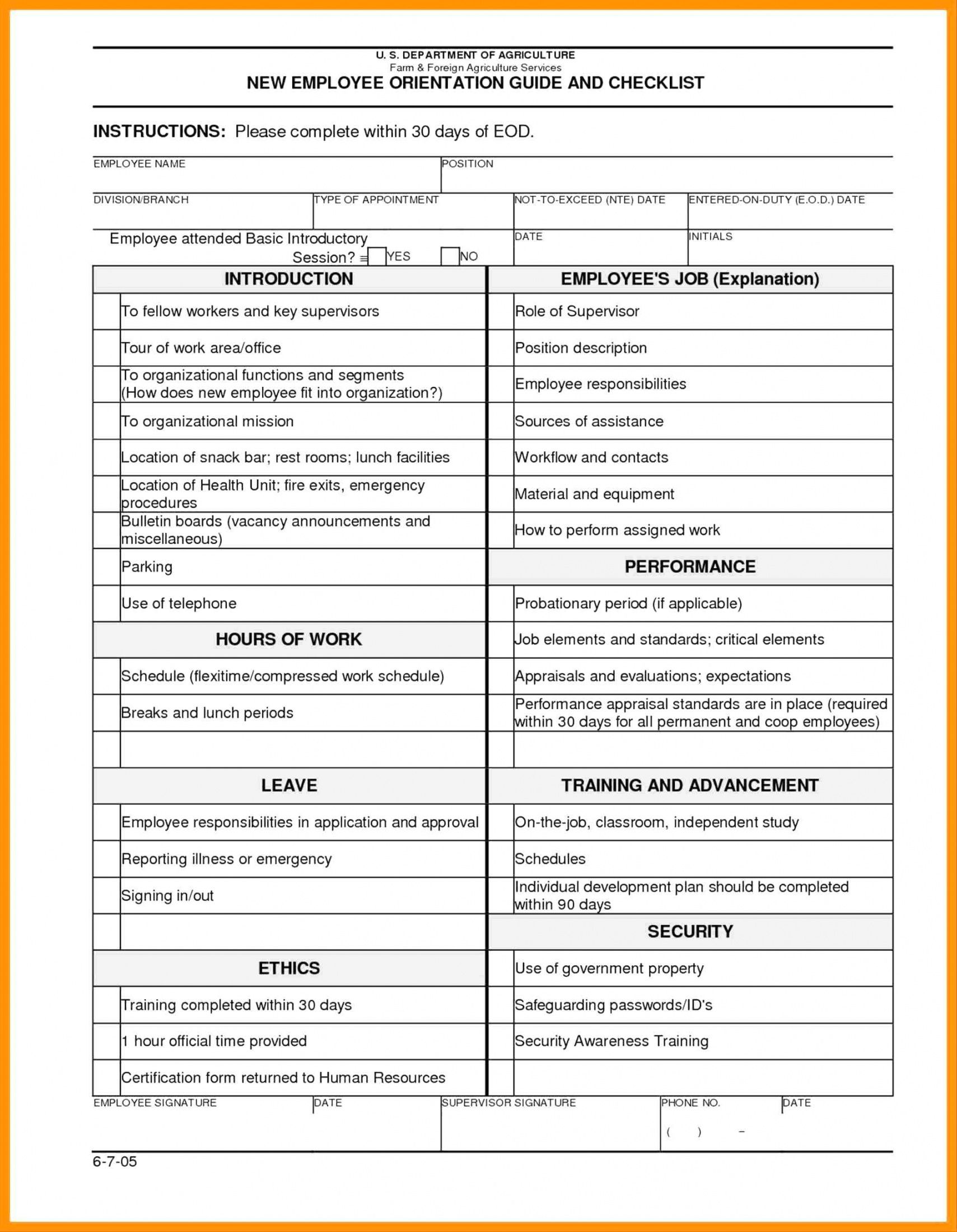 New Employee Training Checklist Template