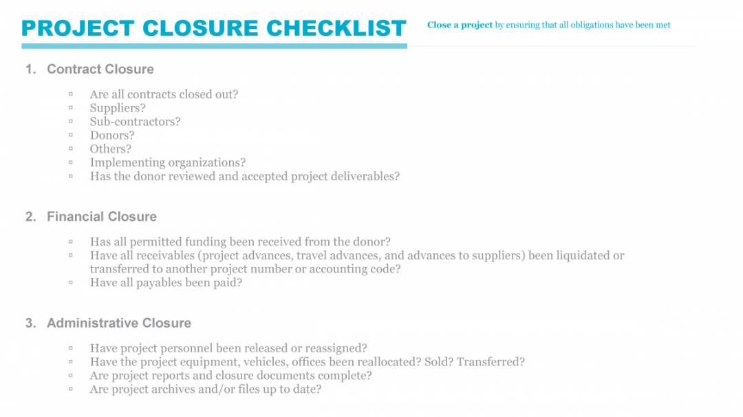 free project closure checklist  pmd pro contract closeout checklist template excel