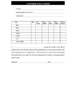free restaurant employee uniform issue form  restaurant needs uniform checklist template doc