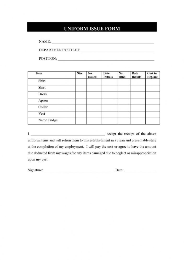 Free Restaurant Employee Uniform Issue Form Restaurant Needs Uniform ...