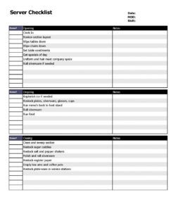 free restaurant server checklist form  organizing  restaurant service uniform checklist template