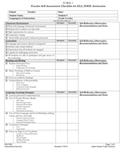 free teacher self assessment checklist for sheltered classroom template teacher checklist template for assessment samples